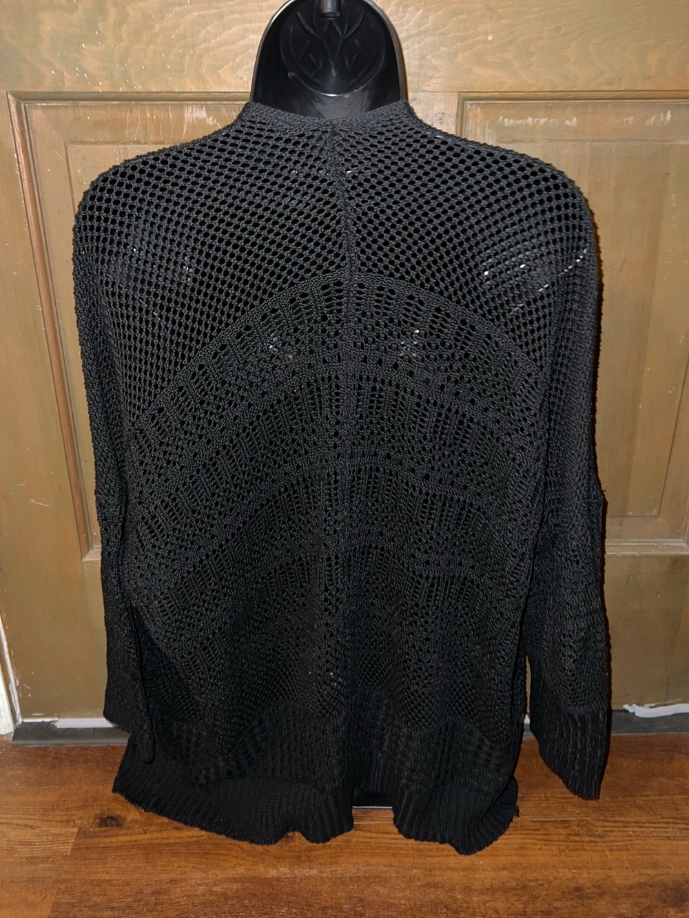 Black Crochet Knit Oversized Boho Wide Sleeve Mesh Flowy Cardigan One Size - Picture 2 of 7